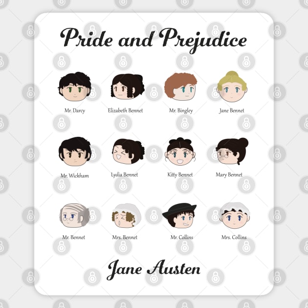 Pride and Prejudice Kawaii Character Illustrations Magnet by MariOyama